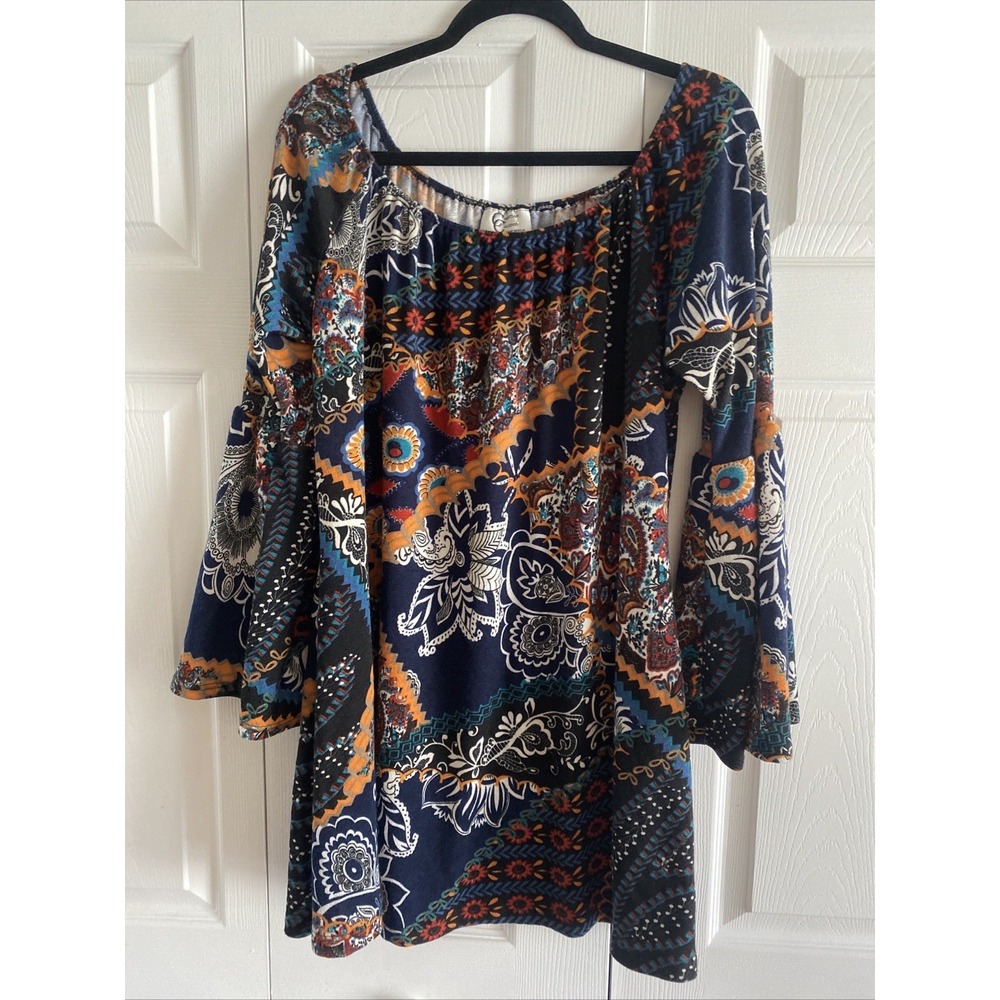 Christian Caliendo Womens 2X Top Bell Sleeve Western Boho Bell Sleeve Festival